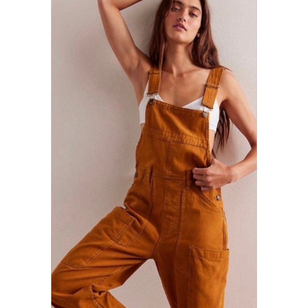 Free People We The Free Way Back Overalls NWOT Mustard Brown XS